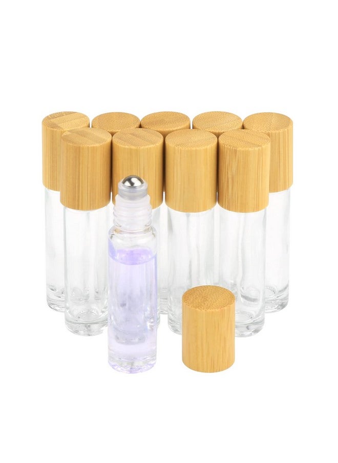 10Ml(1/3Oz) Roll On Bottles,10 Pack Glass Roller Bottles Essential Oil Bottles Perfume Cosmetic Sample Bottles With Stainless Steel Roller Ball&Bamboo Lids