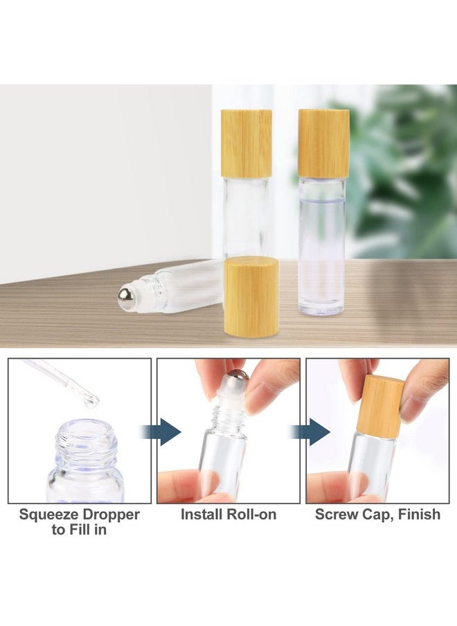 10Ml(1/3Oz) Roll On Bottles,10 Pack Glass Roller Bottles Essential Oil Bottles Perfume Cosmetic Sample Bottles With Stainless Steel Roller Ball&Bamboo Lids