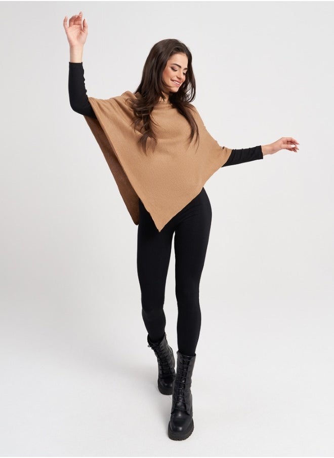 Camel Knit Poncho for Women