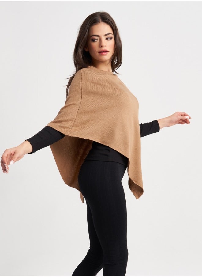 Camel Knit Poncho for Women