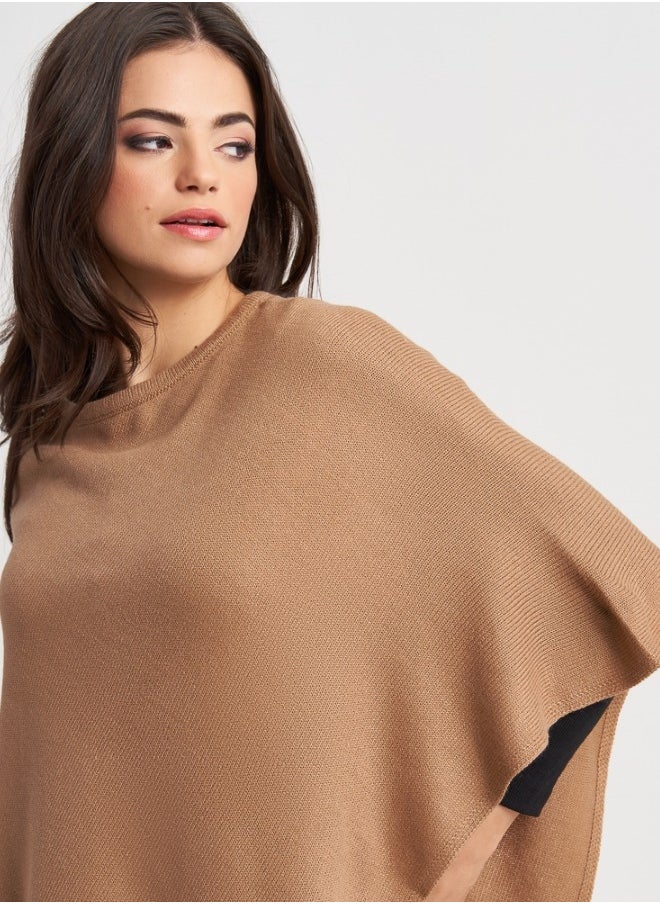 Camel Knit Poncho for Women