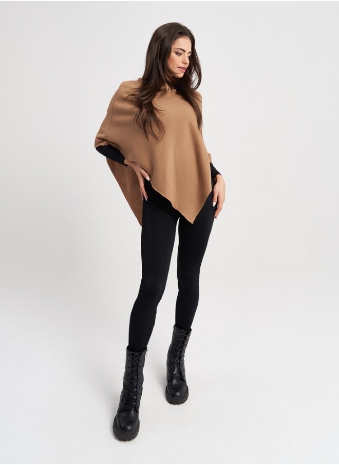 Camel Knit Poncho for Women