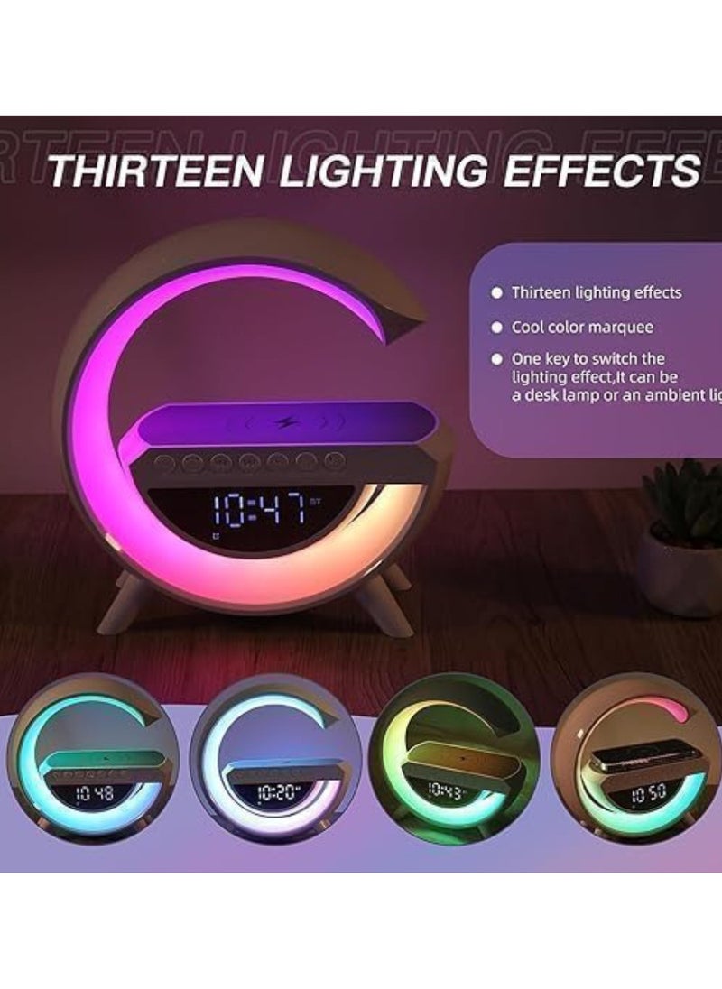 LED Wireless Charger Atmosphere Lamp With Bluetooth Speaker And FM Radio Light Up Wireless Speaker Intelligent LED Table Lamp Color Changing Bedside Table Light For Home And Bedroom Decor