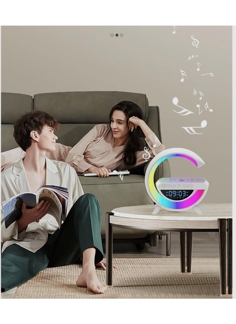 LED Wireless Charger Atmosphere Lamp With Bluetooth Speaker And FM Radio Light Up Wireless Speaker Intelligent LED Table Lamp Color Changing Bedside Table Light For Home And Bedroom Decor