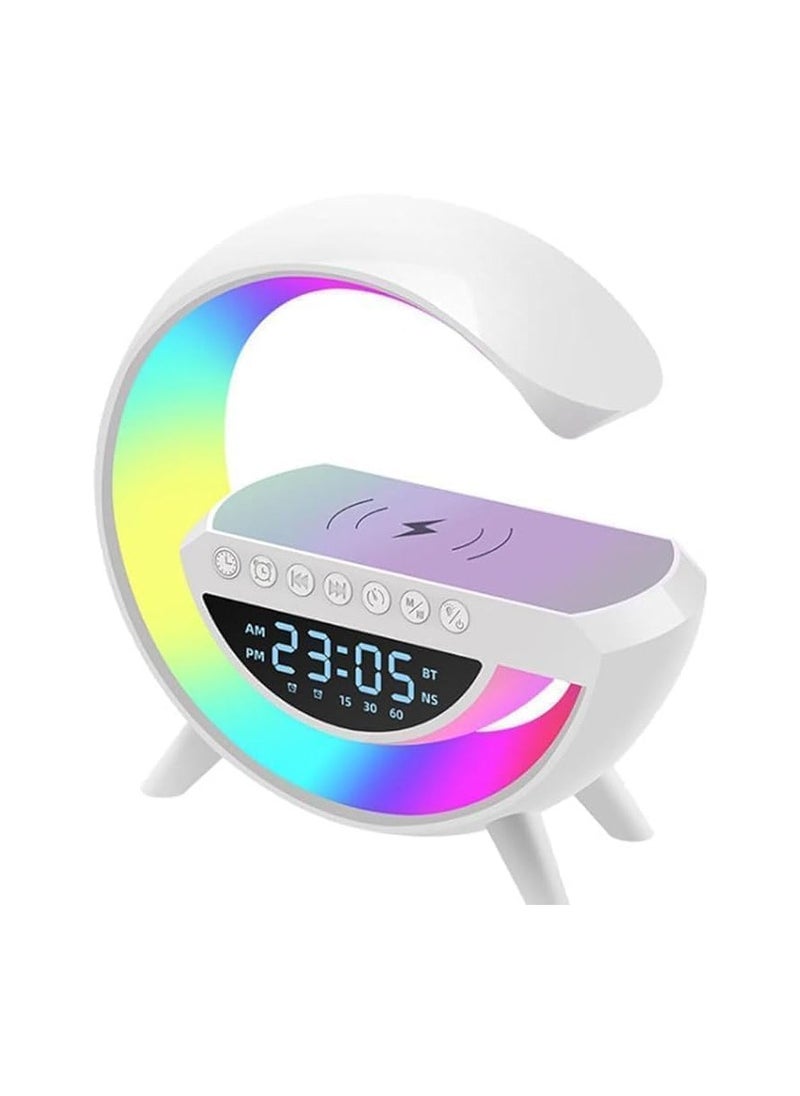 LED Wireless Charger Atmosphere Lamp With Bluetooth Speaker And FM Radio Light Up Wireless Speaker Intelligent LED Table Lamp Color Changing Bedside Table Light For Home And Bedroom Decor