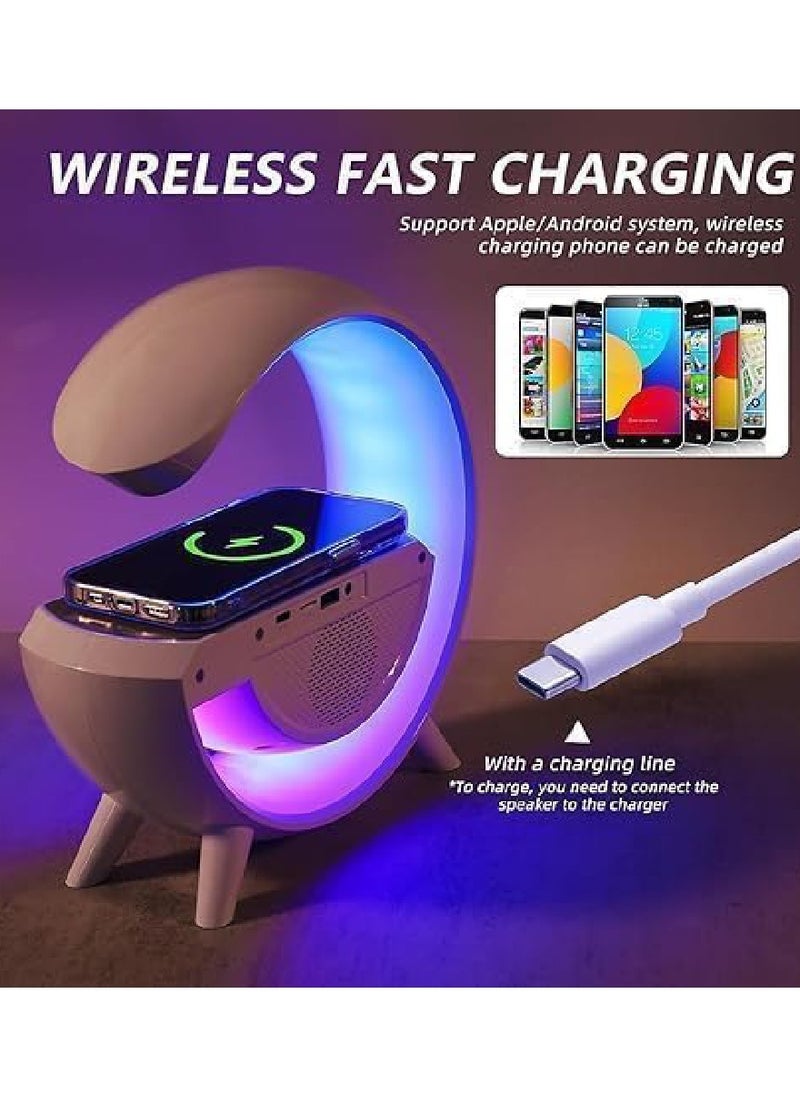 LED Wireless Charger Atmosphere Lamp With Bluetooth Speaker And FM Radio Light Up Wireless Speaker Intelligent LED Table Lamp Color Changing Bedside Table Light For Home And Bedroom Decor