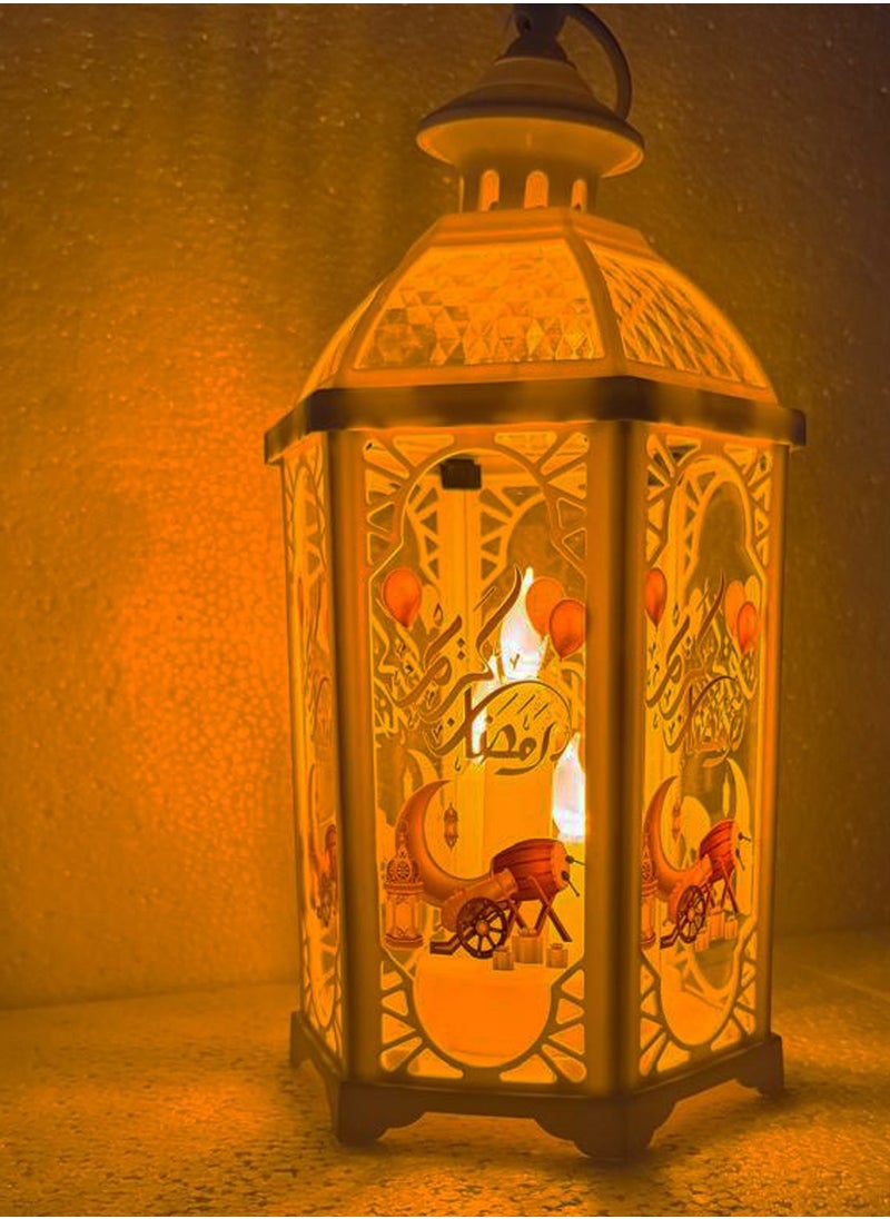 Ramadan Kareem Round Ramadan Lantern Lights with LED Candle – Battery Powered Ramadan Decorations for Home, Bedroom, Door, Wall & Window – Outdoor Hanging Gift Idea. White Color