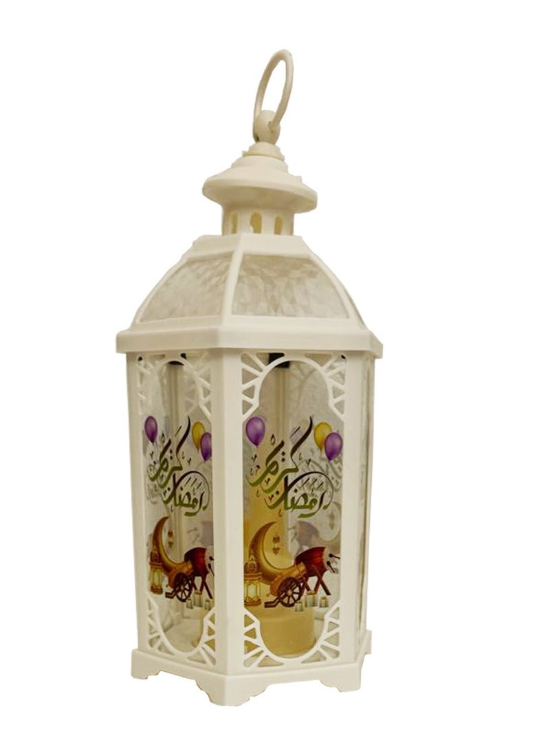 Ramadan Kareem Round Ramadan Lantern Lights with LED Candle – Battery Powered Ramadan Decorations for Home, Bedroom, Door, Wall & Window – Outdoor Hanging Gift Idea. White Color