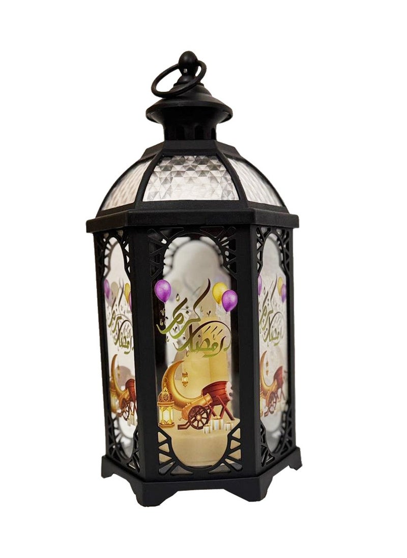 Ramadan Kareem Round Ramadan Lantern Lights with LED Candle – Battery Powered Ramadan Decorations for Home, Bedroom, Door, Wall & Window – Outdoor Hanging Gift Idea. Black Color