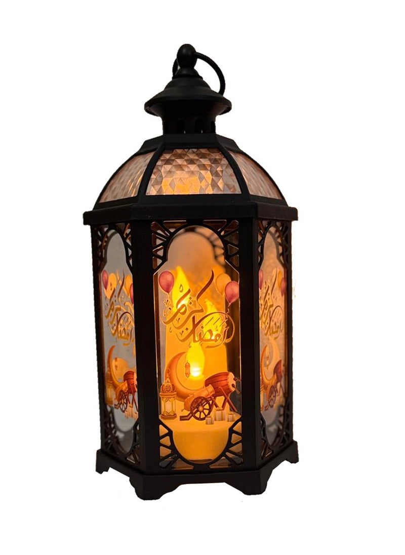 Ramadan Kareem Round Ramadan Lantern Lights with LED Candle – Battery Powered Ramadan Decorations for Home, Bedroom, Door, Wall & Window – Outdoor Hanging Gift Idea. Black Color