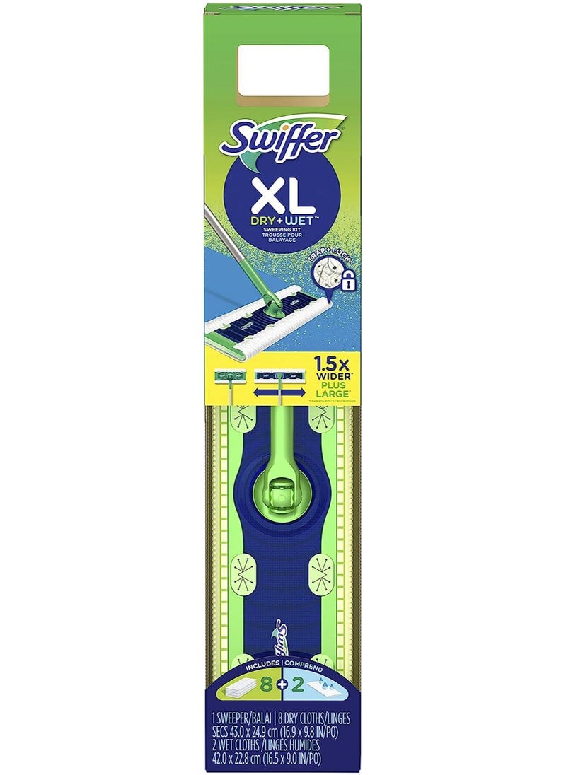 Dry With Wet XL Sweeping Kit 1 Sweeper 8 Dry Cloths 2 Wet Cloths