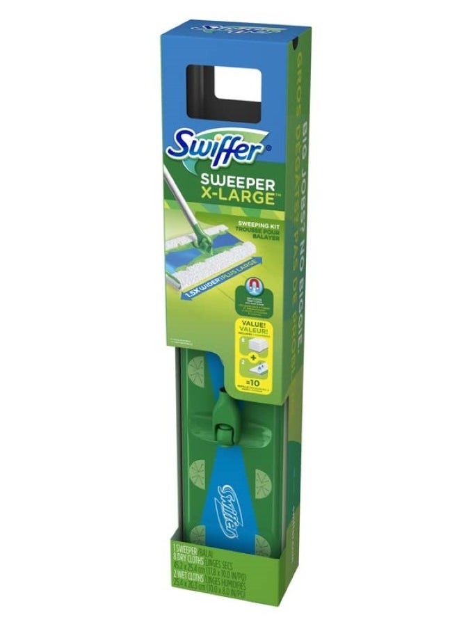 Dry With Wet XL Sweeping Kit 1 Sweeper 8 Dry Cloths 2 Wet Cloths