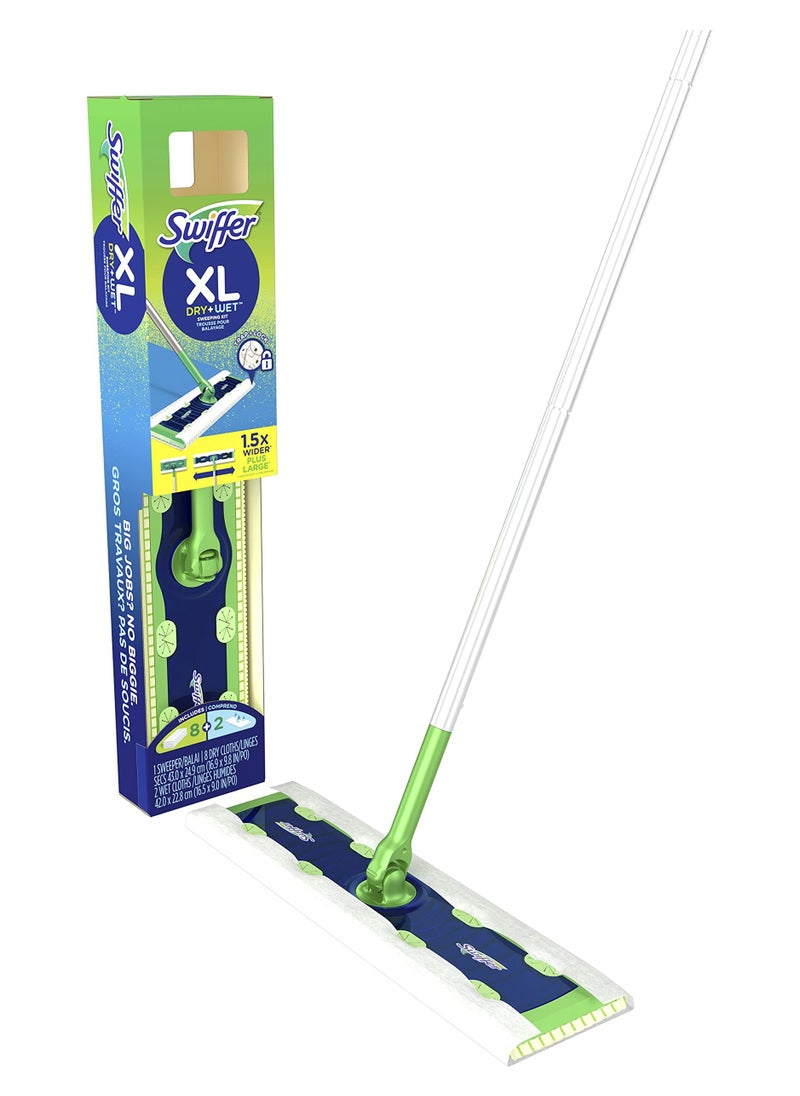 Dry With Wet XL Sweeping Kit 1 Sweeper 8 Dry Cloths 2 Wet Cloths