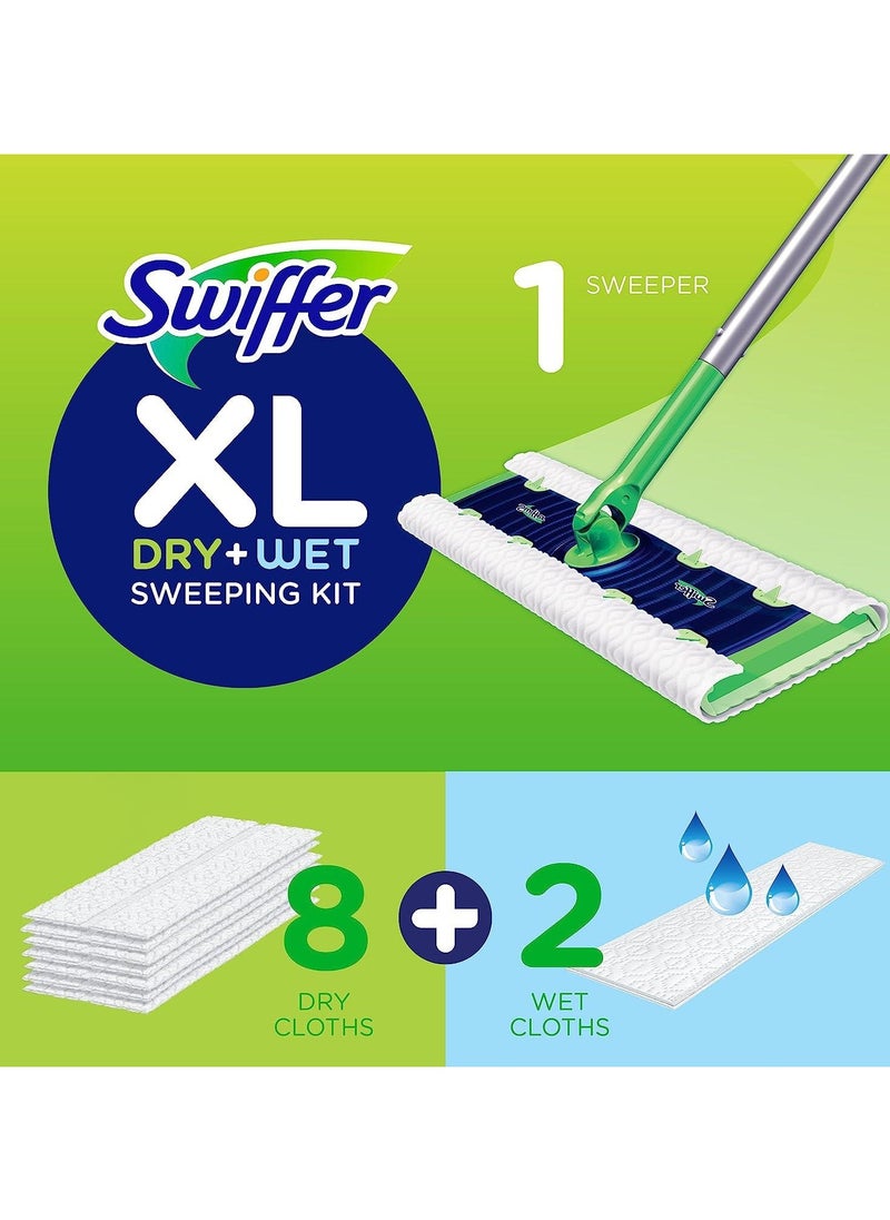 Dry With Wet XL Sweeping Kit 1 Sweeper 8 Dry Cloths 2 Wet Cloths