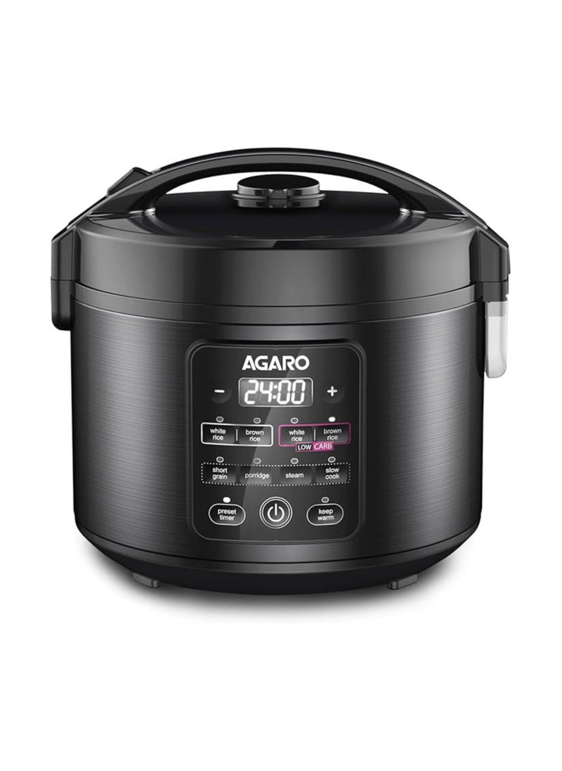 AGARO Regal Electric Rice Cooker, 3 Liters Ceramic Inner Bowl, Cooks Up to 600 Gms Raw Rice, SS Steamer, Preset Cooking Functions, Preset Timer, Keep Warm Function, LED Display, Black