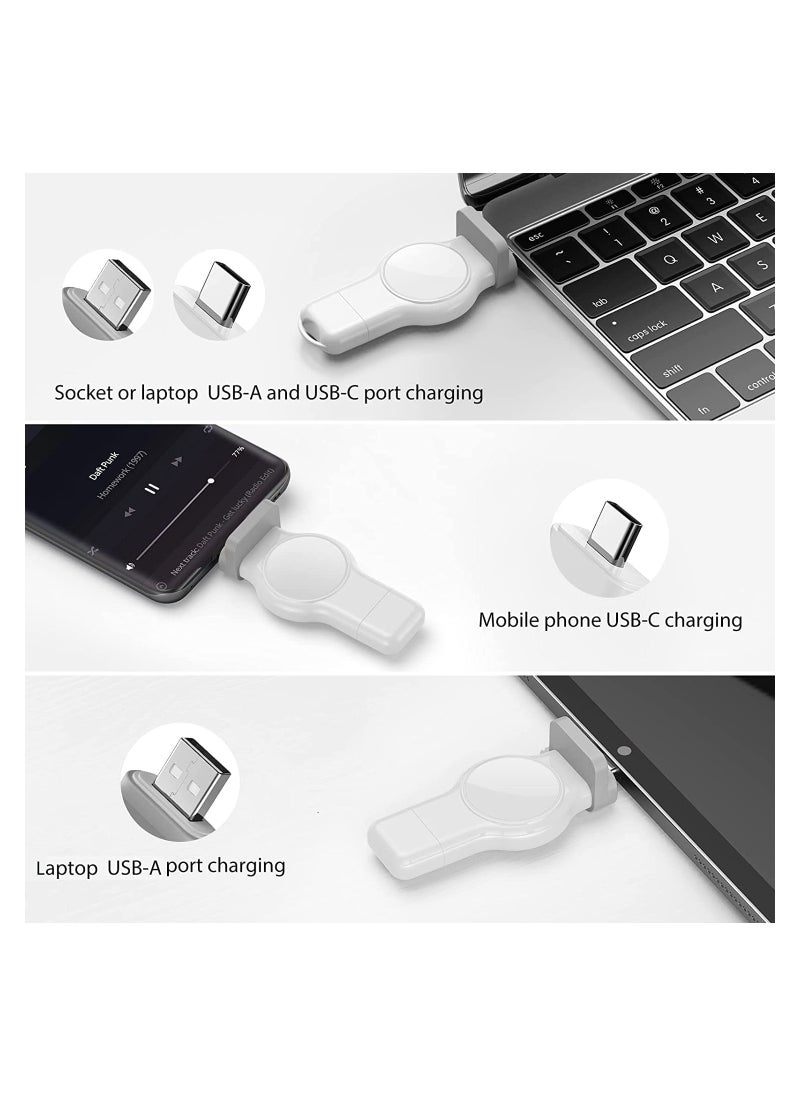 Portable Wireless Charger for Apple Watch, 2 in 1 Fast Charging Magnetic Travel Charger with USB-A u0026 USB-C Compatibility for Series 8 7 SE 6 5 4 3 2 (White)