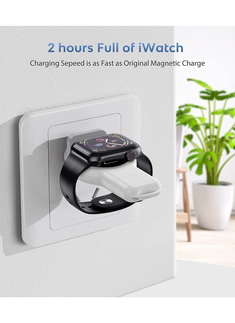 Portable Wireless Charger for Apple Watch, 2 in 1 Fast Charging Magnetic Travel Charger with USB-A u0026 USB-C Compatibility for Series 8 7 SE 6 5 4 3 2 (White)