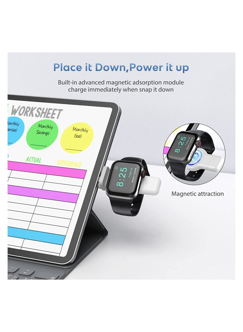 Portable Wireless Charger for Apple Watch, 2 in 1 Fast Charging Magnetic Travel Charger with USB-A u0026 USB-C Compatibility for Series 8 7 SE 6 5 4 3 2 (White)