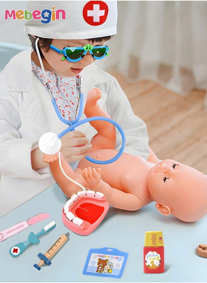 36 Piece Dentist Kit for Kids Pretend Playset Educational Professional Doctor Toys Medical Role Play Carrying Case Dress-up Costume Holiday Gift for Boys Girls Blue