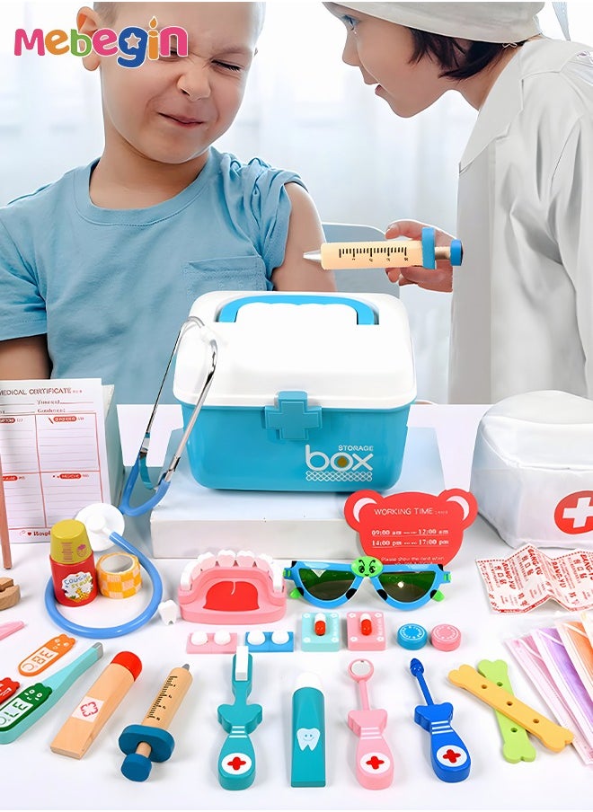 36 Piece Dentist Kit for Kids Pretend Playset Educational Professional Doctor Toys Medical Role Play Carrying Case Dress-up Costume Holiday Gift for Boys Girls Blue