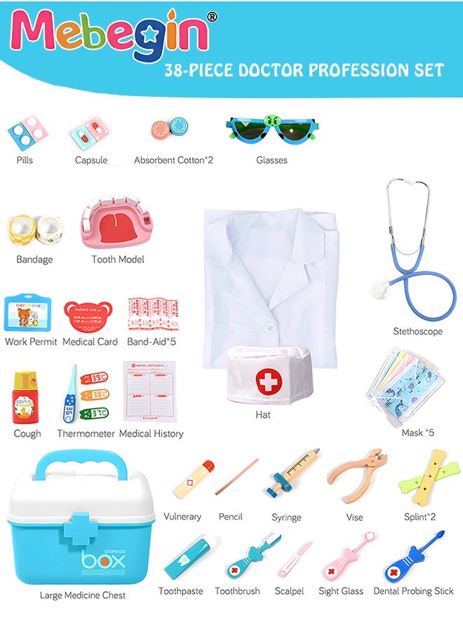 36 Piece Dentist Kit for Kids Pretend Playset Educational Professional Doctor Toys Medical Role Play Carrying Case Dress-up Costume Holiday Gift for Boys Girls Blue