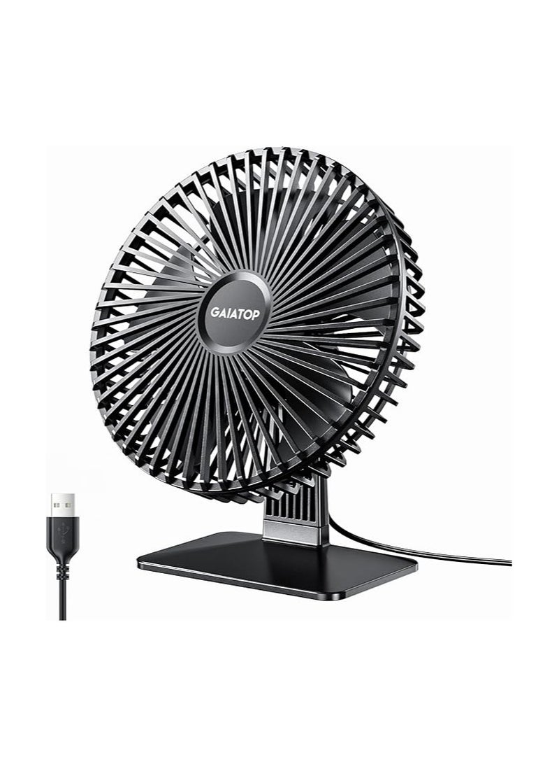 gaiatop Small Electric Fan Cooler, 6.5 Inch Ultra-quiet, 90° Adjustment for Better Cooling, 3 Speeds Portable Mini Powerful Desktop Table Fan, Small Personal Cooling Fan for Home Office (Black leaf)