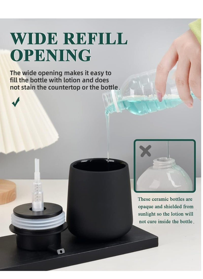 Ceramic Soap Dispenser - 12oz Refillable Pump Bottle for Hand Soap, Lotion, or Essential Oils (Black)