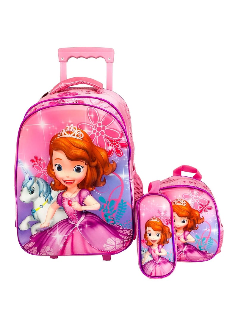 School Trolley Bag With Backpack For Kids Girl Include Lunch bag And pencil Cas