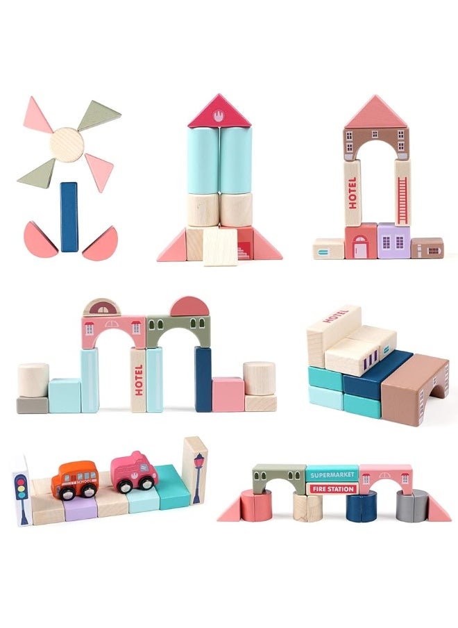 Lewo 115 PCS Wooden Building Blocks with City Map Construction Building Sets City Building Blocks Stacking Blocks Preschool Educational Learning Toys for 3 4 5 6 Years Old Kids Boys Girls Children