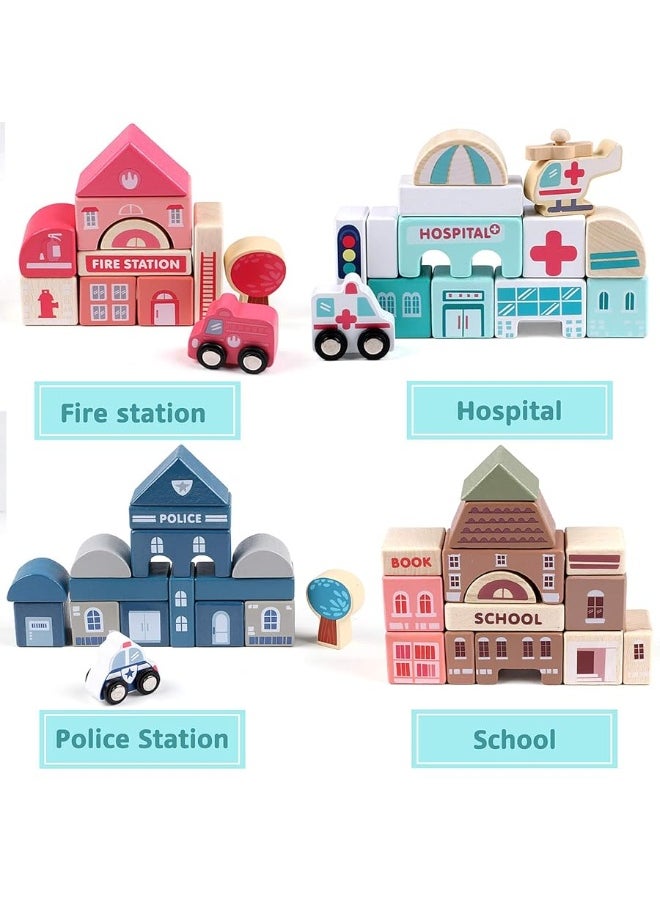 Lewo 115 PCS Wooden Building Blocks with City Map Construction Building Sets City Building Blocks Stacking Blocks Preschool Educational Learning Toys for 3 4 5 6 Years Old Kids Boys Girls Children