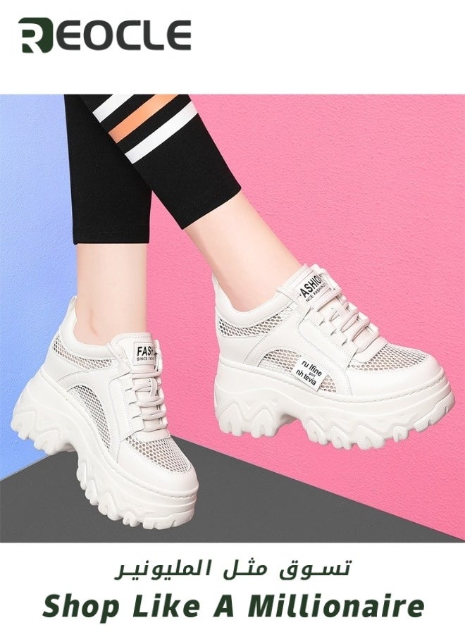 Women's Chunky Sneakers Thick Sole Sneaker Walking Lace-Up Comfortable Dad Sneakers Workout Sport Work Casual Tennis Shoes