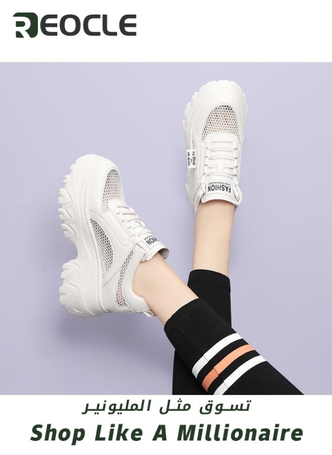 Women's Chunky Sneakers Thick Sole Sneaker Walking Lace-Up Comfortable Dad Sneakers Workout Sport Work Casual Tennis Shoes