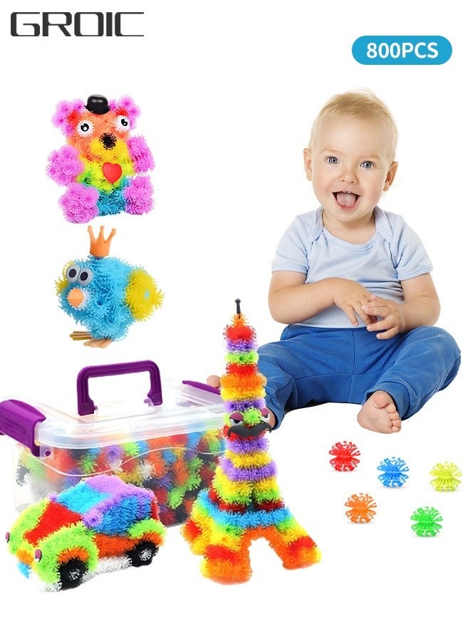 800 PCs Building Blocks Connect Toys with Box, Kids STEM Educational Interlocking Solid Sets Preschool Sensory Creativity for