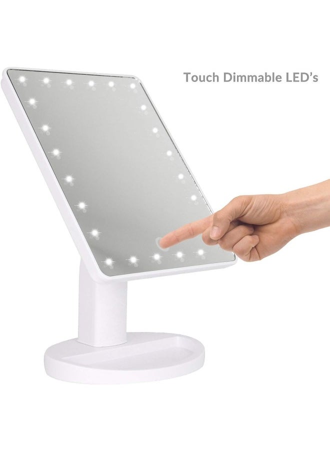 Lighted Makeup Vanity Dressing Table Mirror With 24 Led Light, Illuminated Tabletops Cosmetic Mirror, With 10X Magnification Detail Mirror And Dimmer Switch, Battery Operated, White