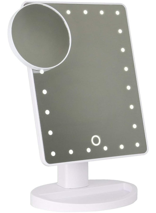 Lighted Makeup Vanity Dressing Table Mirror With 24 Led Light, Illuminated Tabletops Cosmetic Mirror, With 10X Magnification Detail Mirror And Dimmer Switch, Battery Operated, White