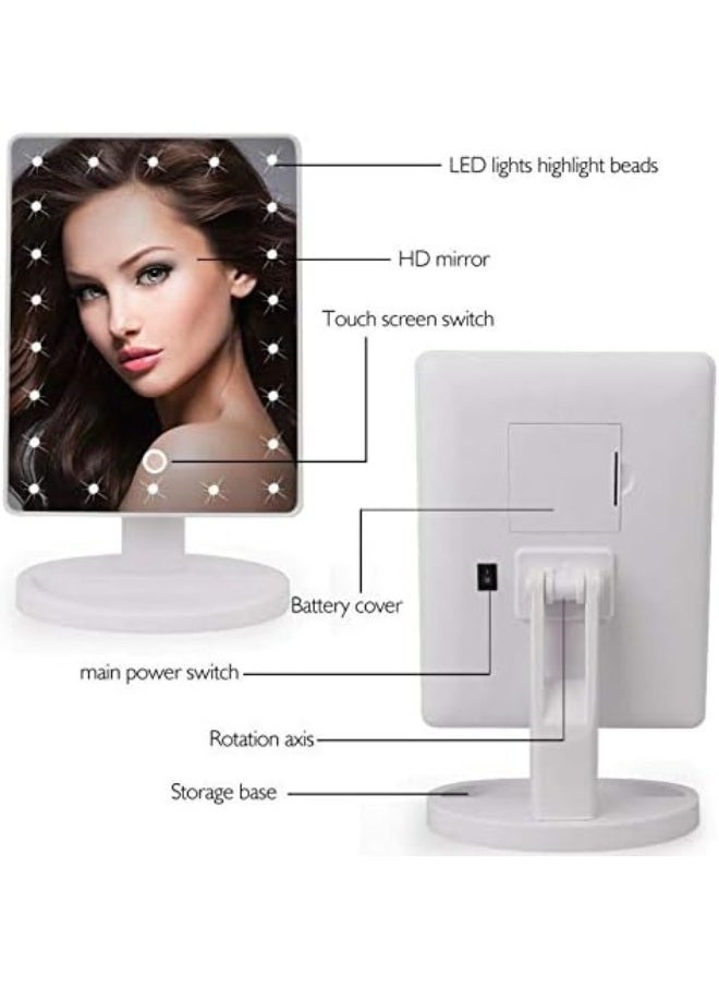 Lighted Makeup Vanity Dressing Table Mirror With 24 Led Light, Illuminated Tabletops Cosmetic Mirror, With 10X Magnification Detail Mirror And Dimmer Switch, Battery Operated, White