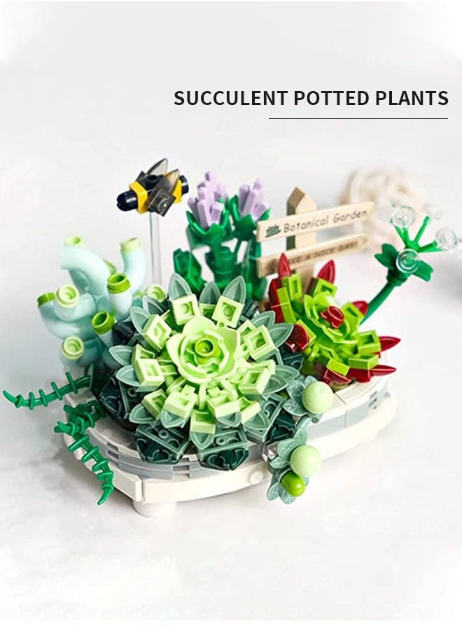 389 PCS Plant Flower Building Block, Bonsai Model Creative DIY Simulation Succulent Artificial Flowers Brick Toys for Home Decoration, Kids Party Supplies, Birthday Favors