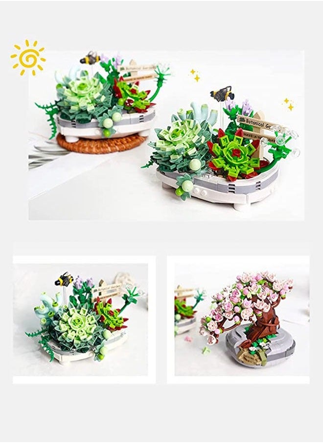 389 PCS Plant Flower Building Block, Bonsai Model Creative DIY Simulation Succulent Artificial Flowers Brick Toys for Home Decoration, Kids Party Supplies, Birthday Favors