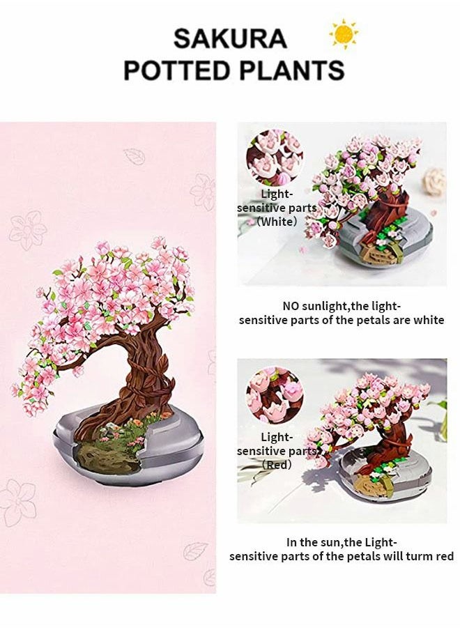 426PCS Plant Sakura Building Block,Bonsai Model Creative DIY Simulation Succulent Flower Artificial Flowers Botanical Construction Brick Toys for Home Decoration,Kids Party Supplies, Birthda