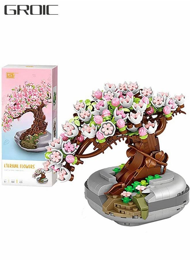 426PCS Plant Sakura Building Block,Bonsai Model Creative DIY Simulation Succulent Flower Artificial Flowers Botanical Construction Brick Toys for Home Decoration,Kids Party Supplies, Birthda