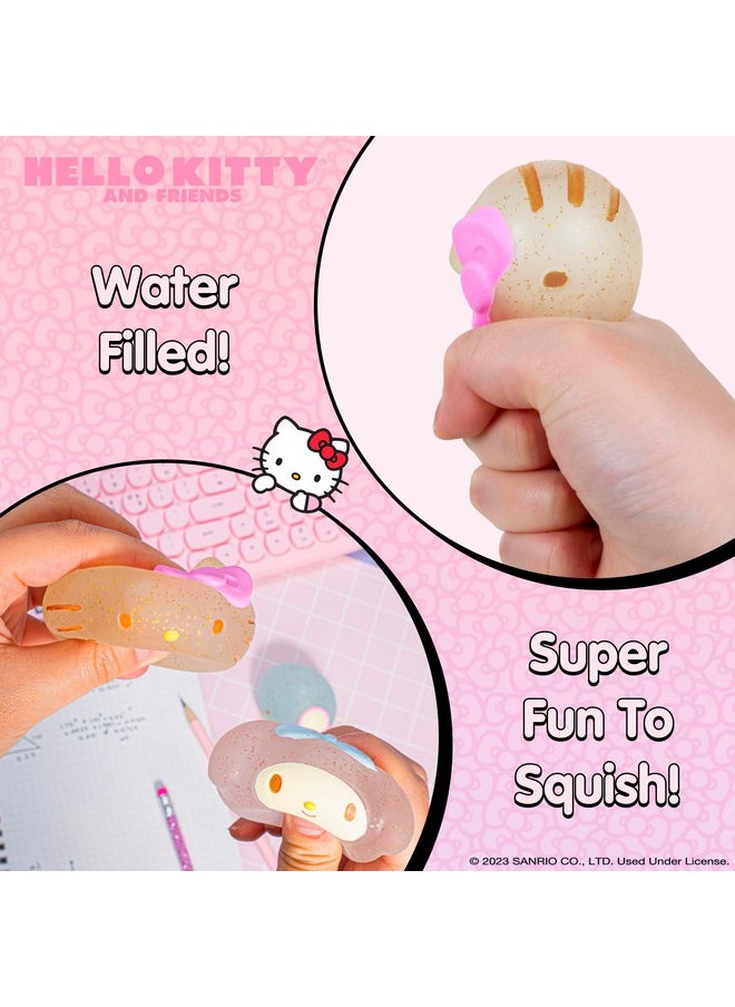 Squishu Sanrio Gold Glitter Steam Bun Squishy [Cute Water Filled Sparkle Sensory Toy] [Soft Squeeze Ball] [Hand Therapy Relaxing] Gift For Kids, Adults - Hello Kitty, My Melody, And Tuxedosam