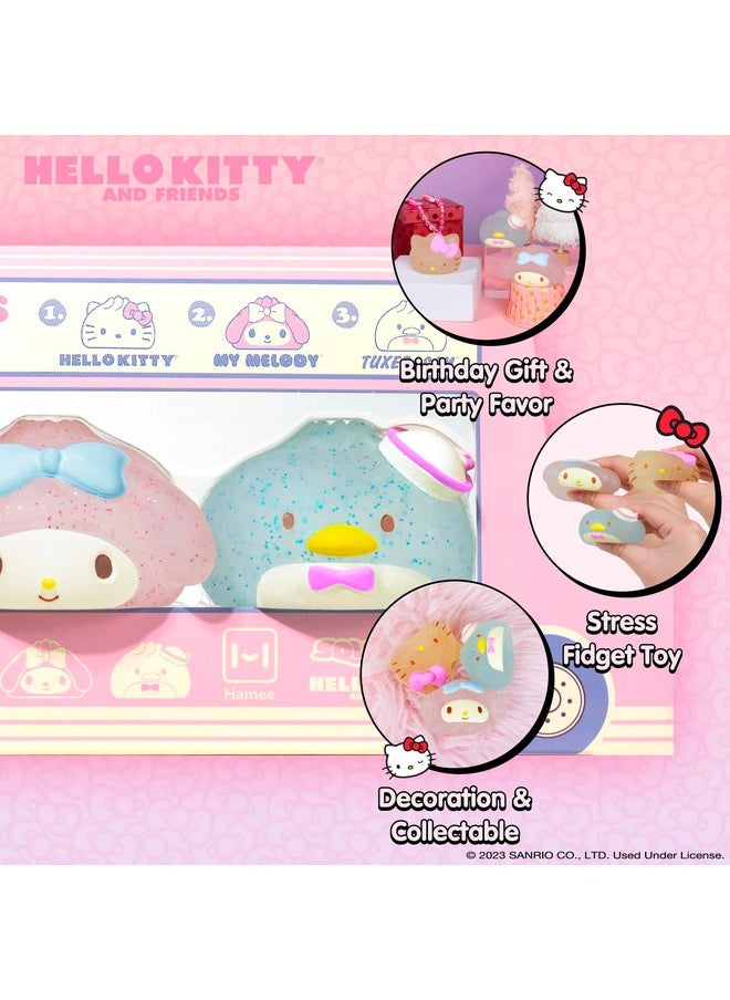 Squishu Sanrio Gold Glitter Steam Bun Squishy [Cute Water Filled Sparkle Sensory Toy] [Soft Squeeze Ball] [Hand Therapy Relaxing] Gift For Kids, Adults - Hello Kitty, My Melody, And Tuxedosam