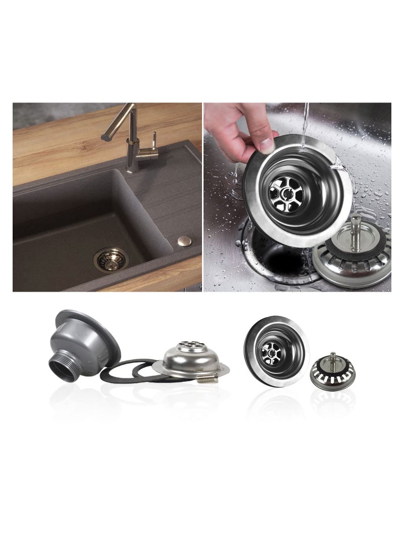 Kitchen Sink Collection, Stainless Steel Strainer with Sink Drain Strainer Assembly Kitchen Sink Basket Waste Plug Sink Accessories, 114mm