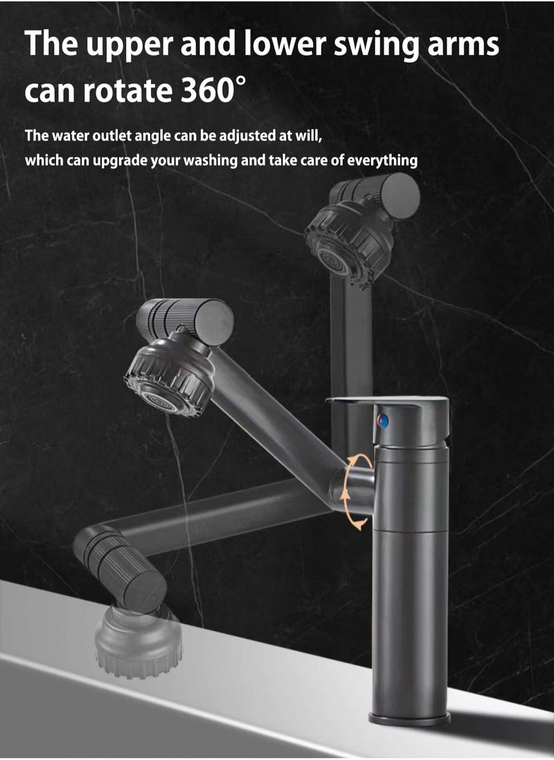 Grey bathroom faucet, 360 degree rotating bathroom faucet, bathroom sink faucet, single handle hot and cold water mixing faucet with 2 nozzle modes