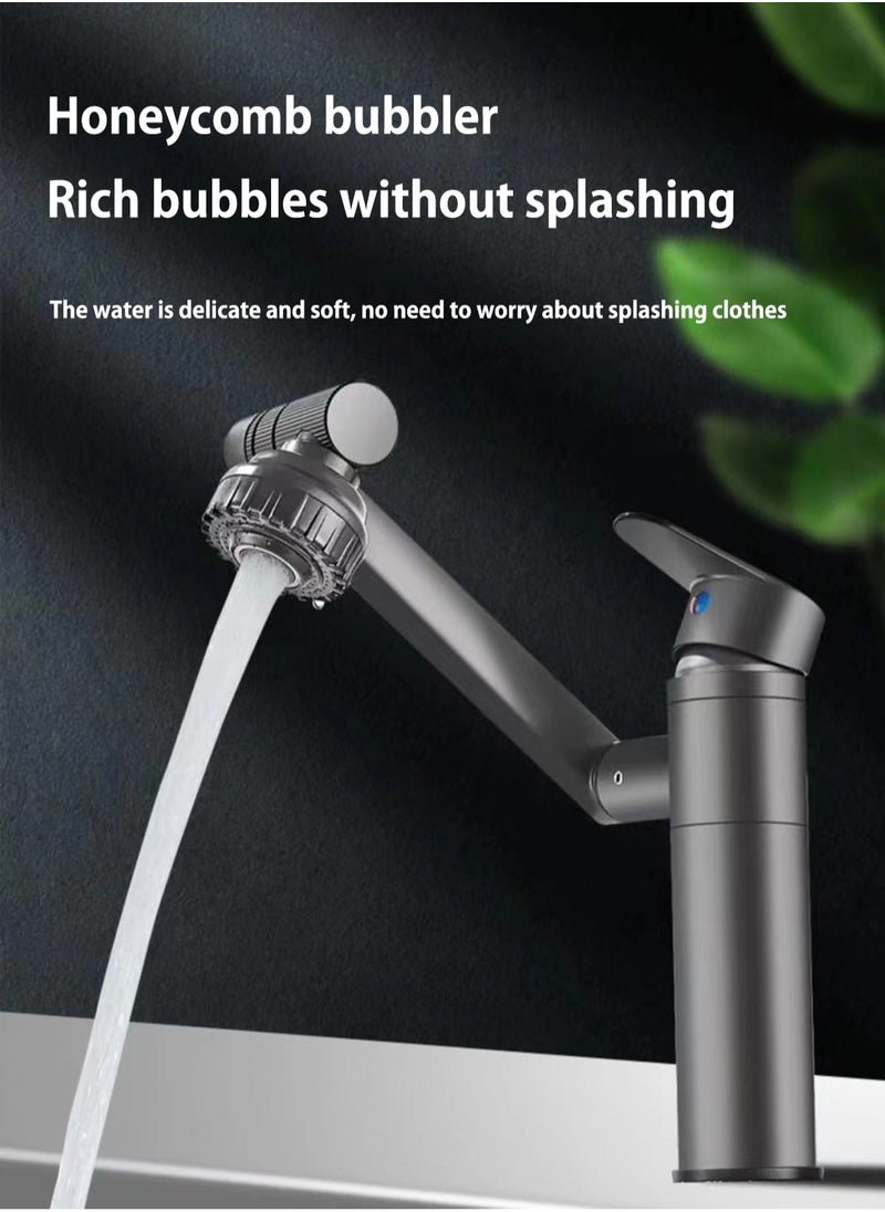 Grey bathroom faucet, 360 degree rotating bathroom faucet, bathroom sink faucet, single handle hot and cold water mixing faucet with 2 nozzle modes