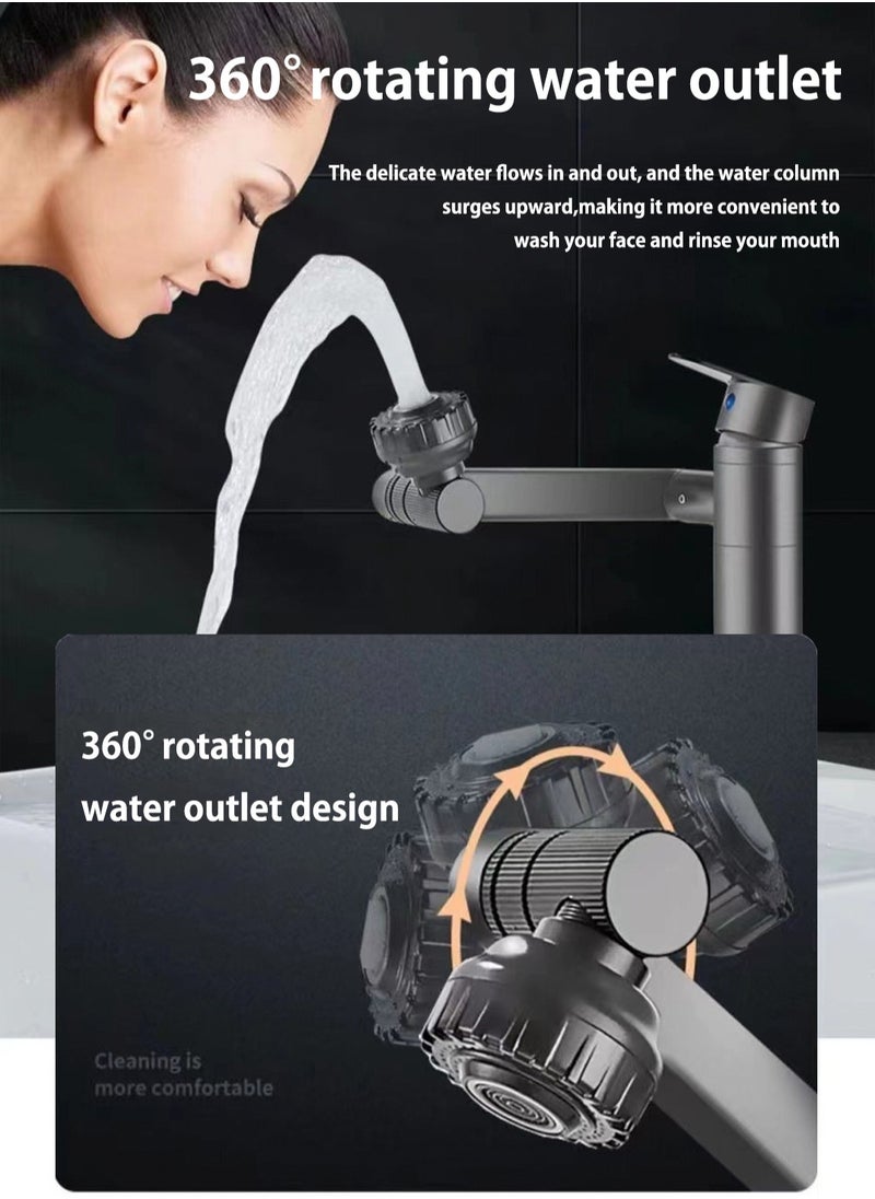 Grey bathroom faucet, 360 degree rotating bathroom faucet, bathroom sink faucet, single handle hot and cold water mixing faucet with 2 nozzle modes