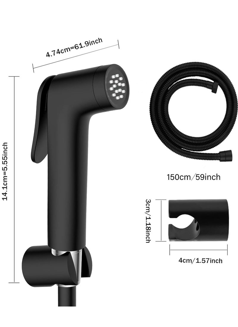 Shattaf Black Handheld Bidet Sprayer for Toilet with 1.5m Stainless Steel Hose Self Cleaning Shattaf Kit for Washroom and Bathroom