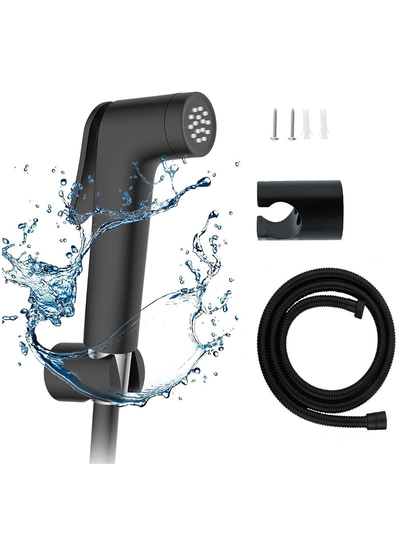 Shattaf Black Handheld Bidet Sprayer for Toilet with 1.5m Stainless Steel Hose Self Cleaning Shattaf Kit for Washroom and Bathroom