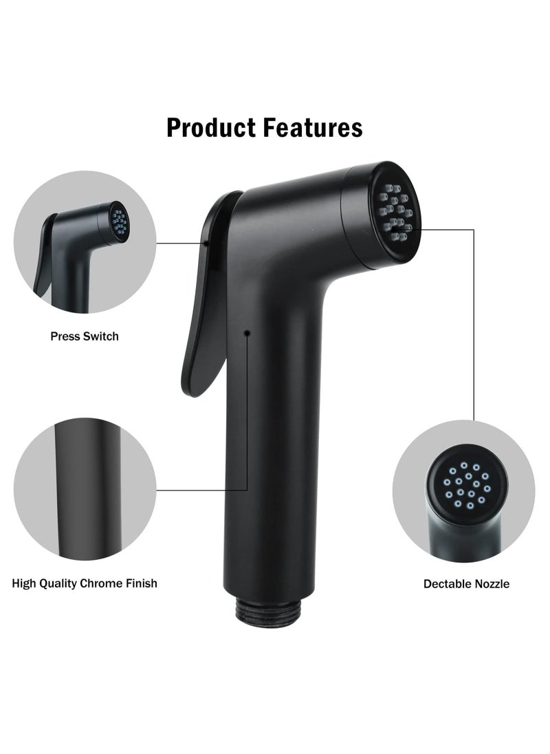 Shattaf Black Handheld Bidet Sprayer for Toilet with 1.5m Stainless Steel Hose Self Cleaning Shattaf Kit for Washroom and Bathroom