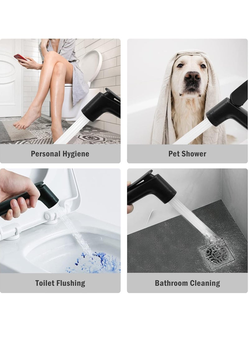 Shattaf Black Handheld Bidet Sprayer for Toilet with 1.5m Stainless Steel Hose Self Cleaning Shattaf Kit for Washroom and Bathroom